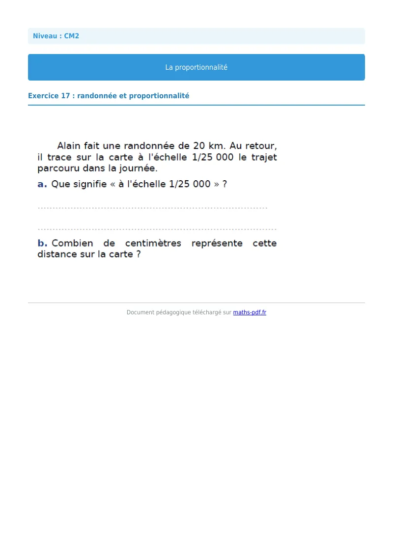 Proportionnalité : exercice n°17 de maths en CM2 corrigé en PDF