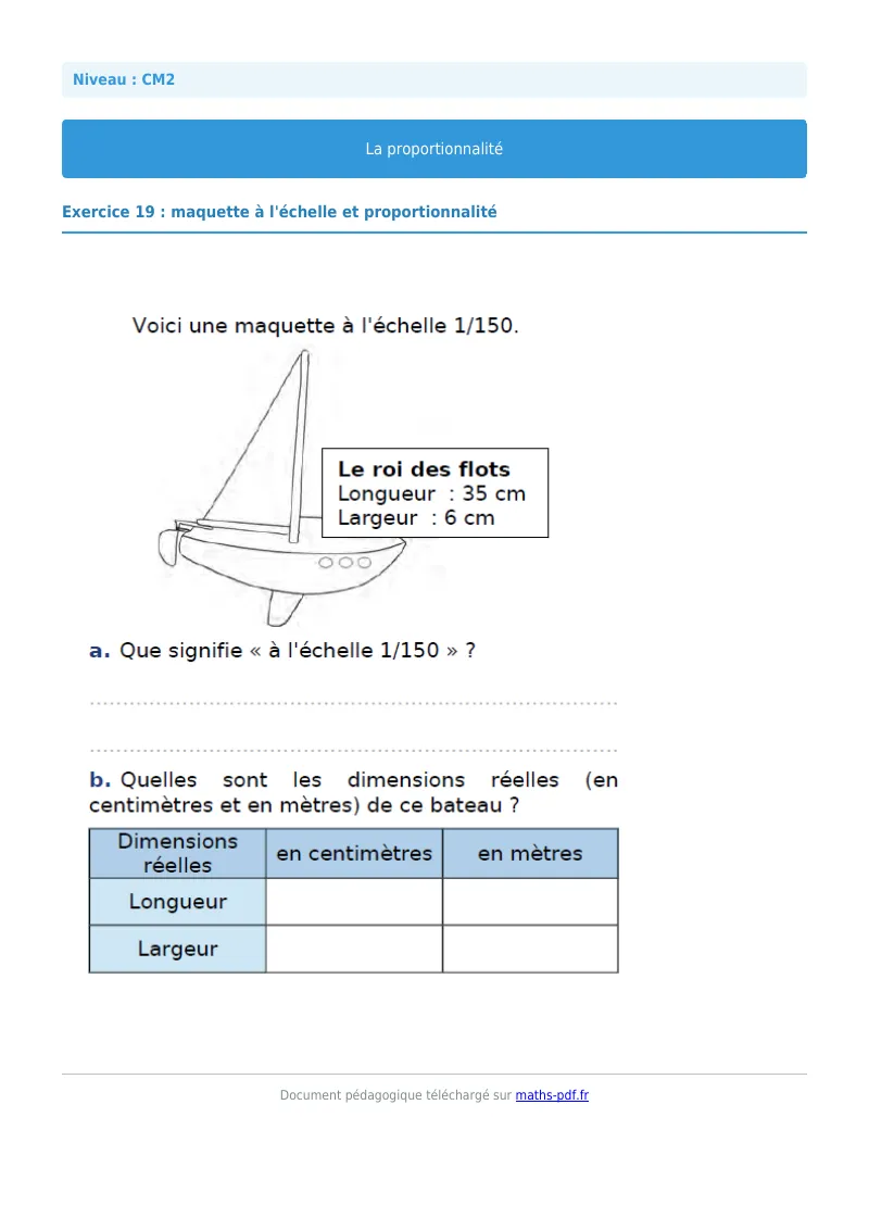 Proportionnalité : exercice n°19 de maths en CM2 corrigé en PDF