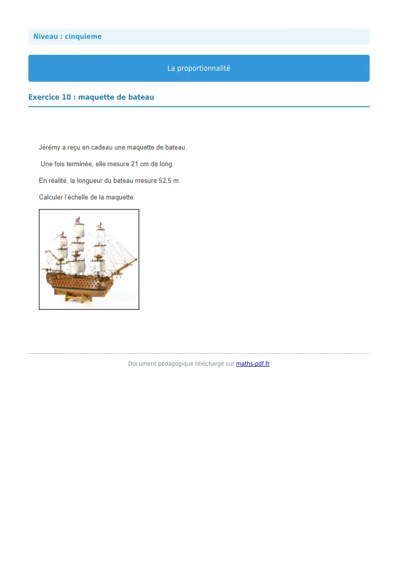 Proportionnalité : exercice n°10 de maths en 5ème corrigé en PDF