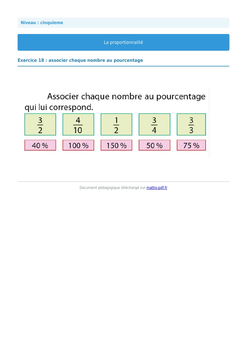 Proportionnalité : exercice n°18 de maths en 5ème corrigé en PDF