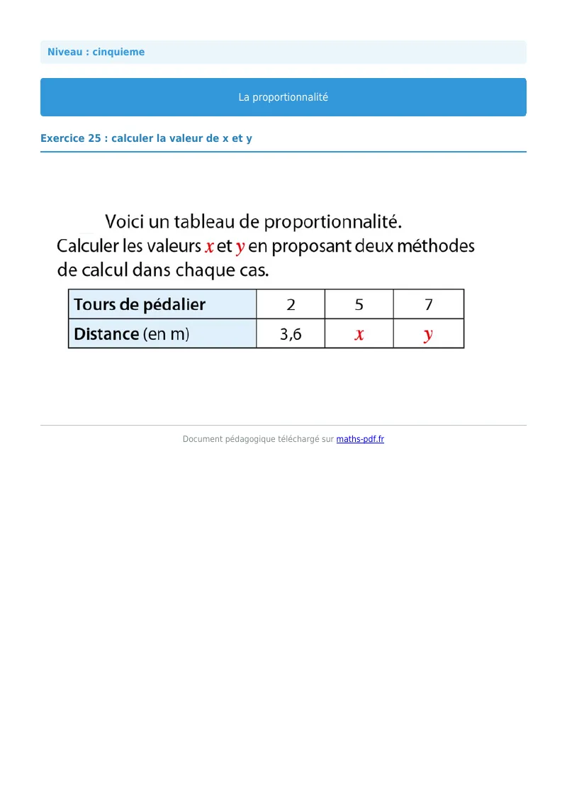 Proportionnalité : exercice n°25 de maths en 5ème corrigé en PDF
