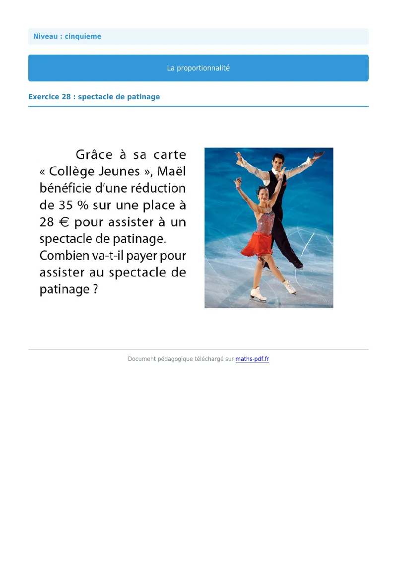 Proportionnalité : exercice n°28 de maths en 5ème corrigé en PDF