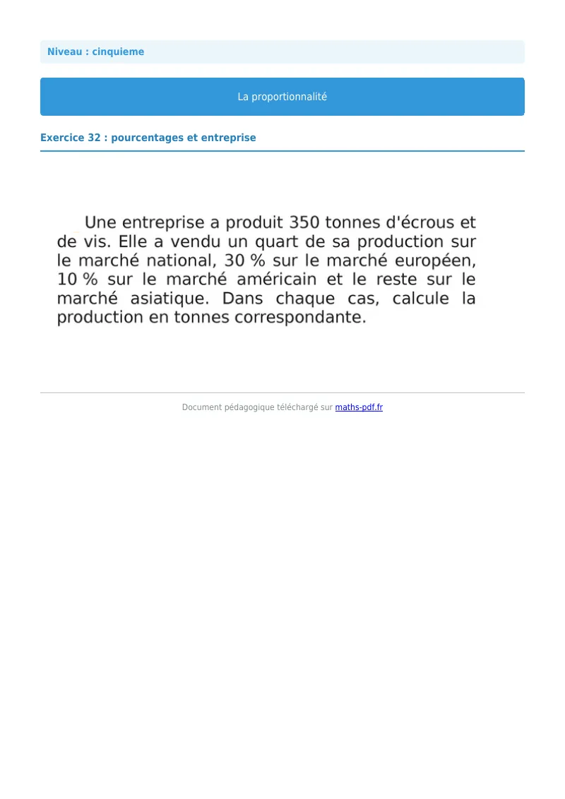 Proportionnalité : exercice n°32 de maths en 5ème corrigé en PDF