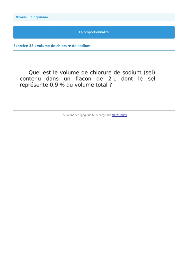 Proportionnalité : exercice n°33 de maths en 5ème corrigé en PDF