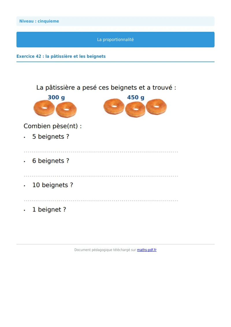 Proportionnalité : exercice n°42 de maths en 5ème corrigé en PDF