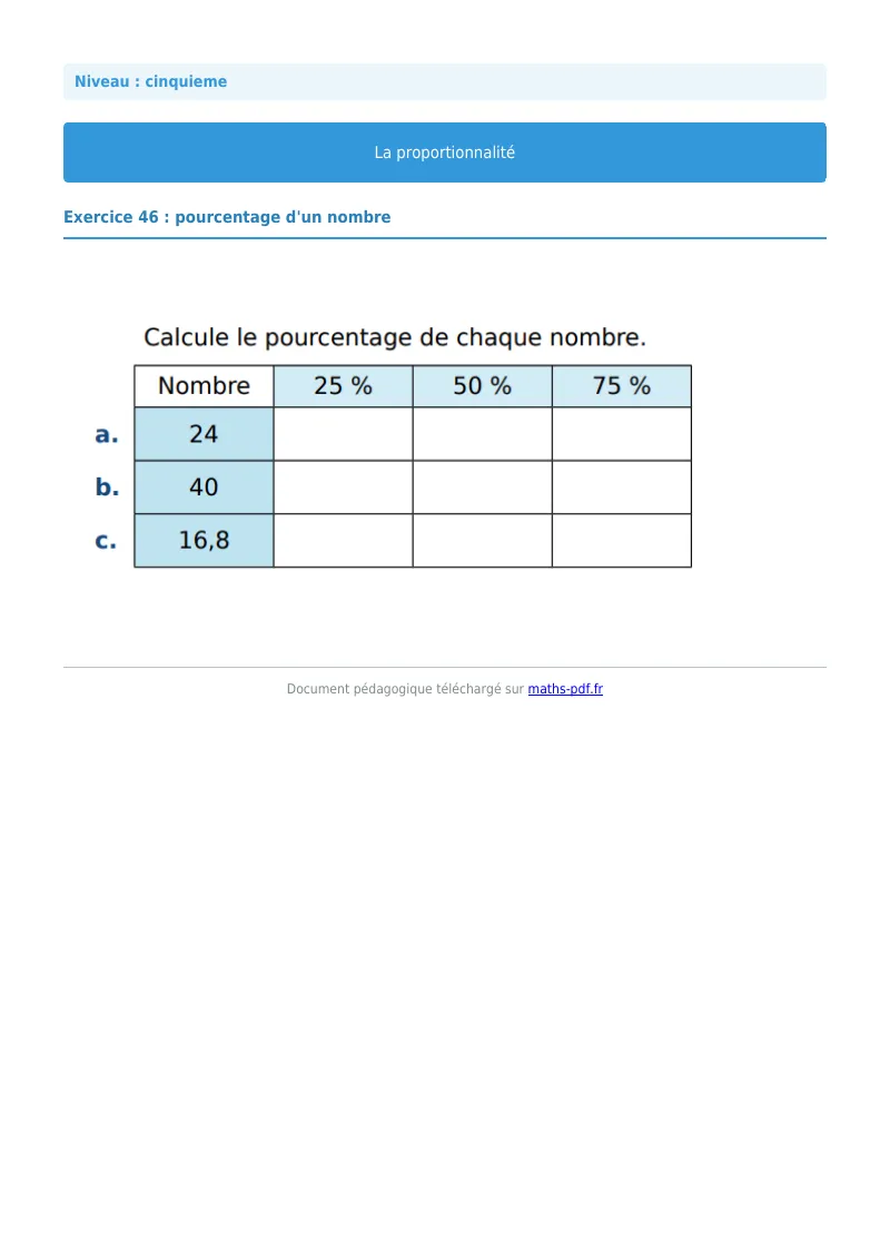 Proportionnalité : exercice n°46 de maths en 5ème corrigé en PDF