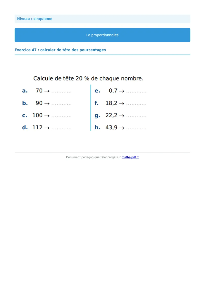 Proportionnalité : exercice n°47 de maths en 5ème corrigé en PDF