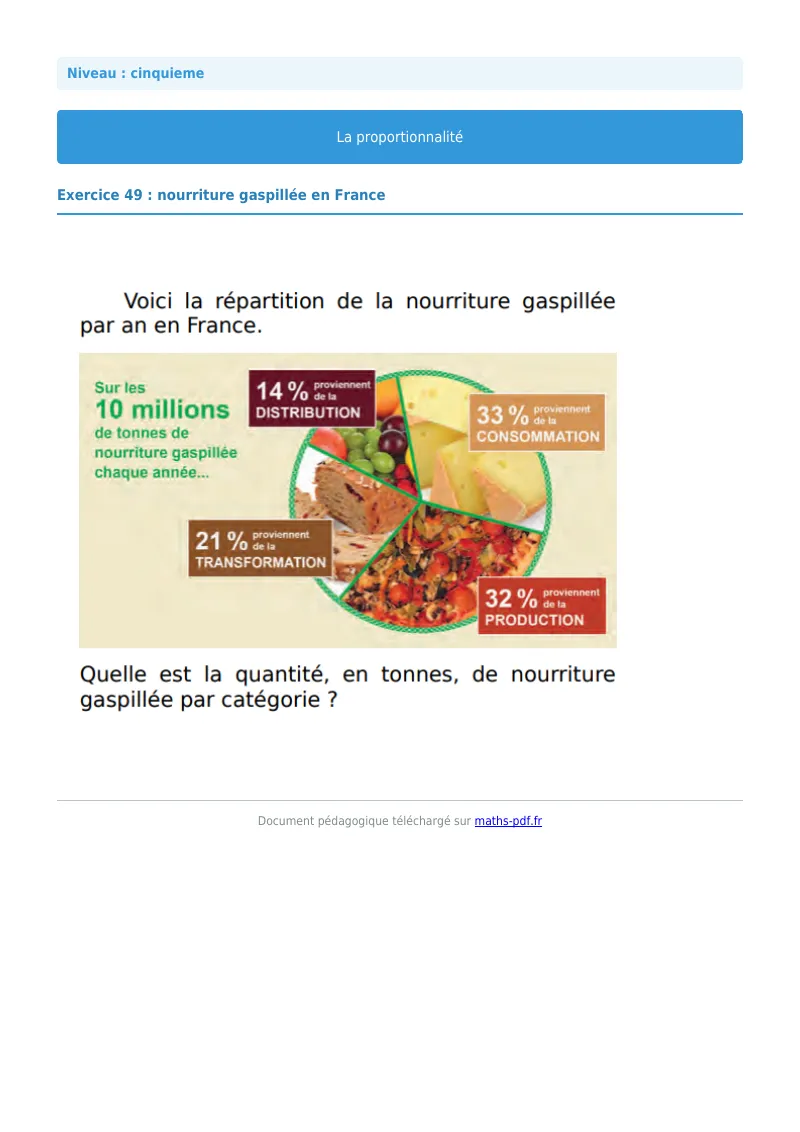 Proportionnalité : exercice n°49 de maths en 5ème corrigé en PDF