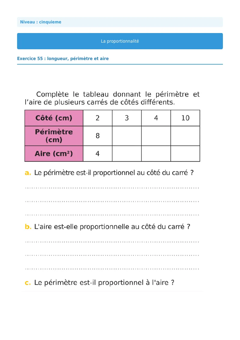 Proportionnalité : exercice n°55 de maths en 5ème corrigé en PDF