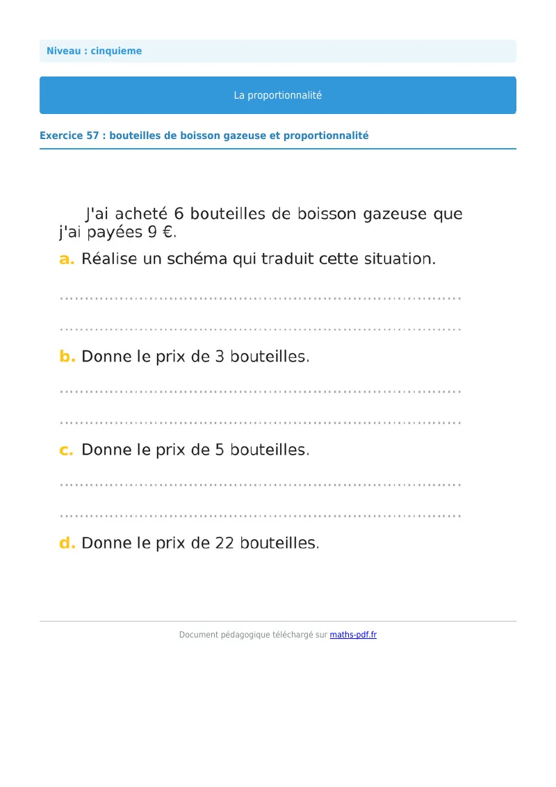 Proportionnalité : exercice n°57 de maths en 5ème corrigé en PDF
