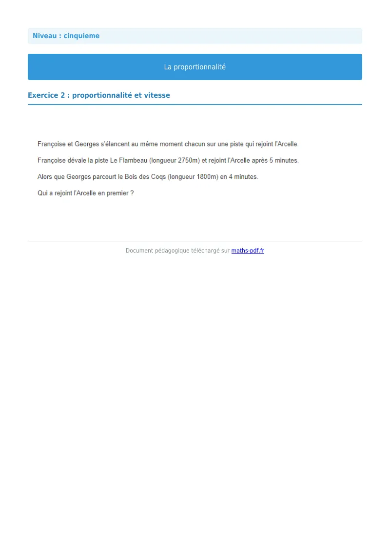 Proportionnalité : exercice n°2 de maths en 5ème corrigé en PDF