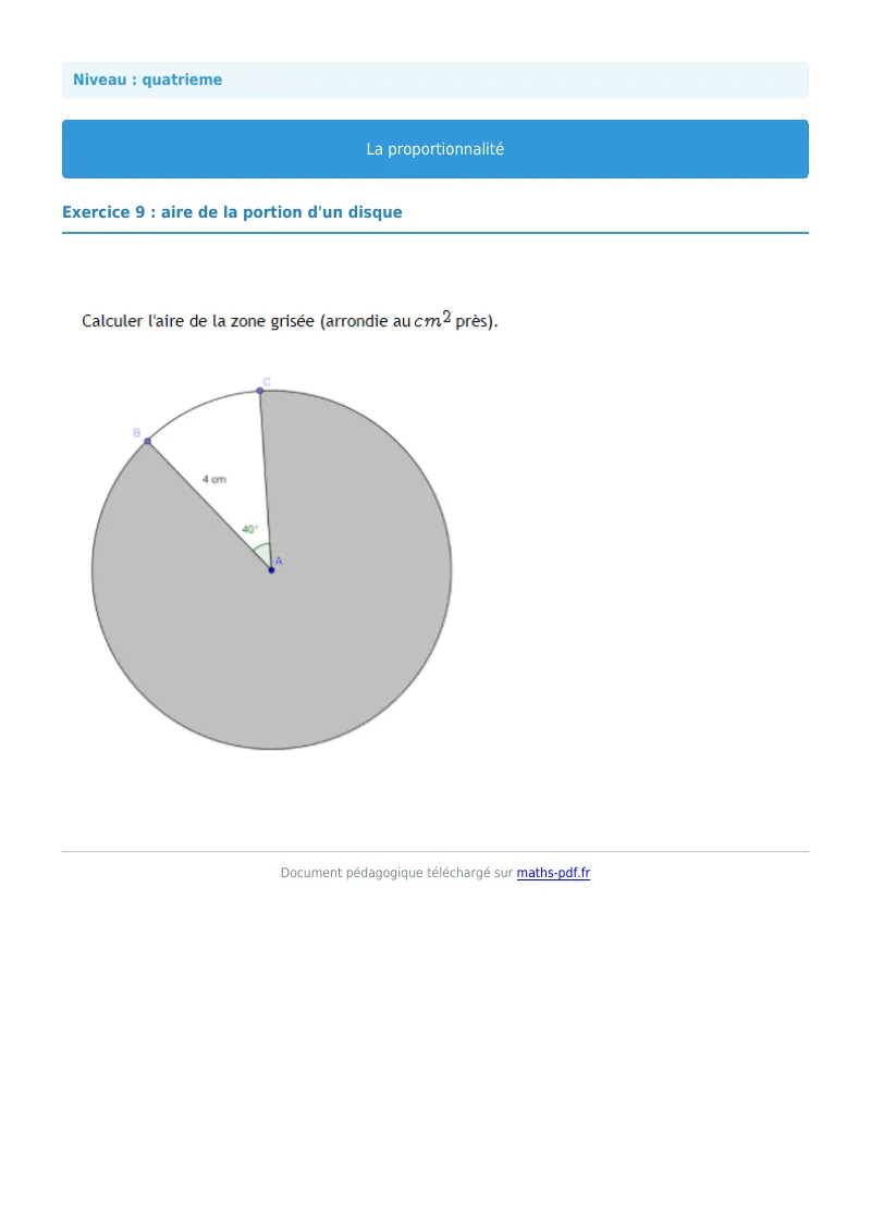Proportionnalité : exercice n°9 de maths en 4ème corrigé en PDF