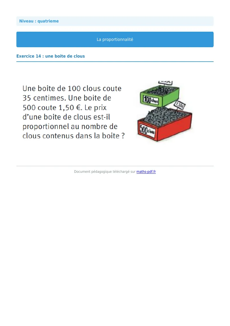 Proportionnalité : exercice n°14 de maths en 4ème corrigé en PDF