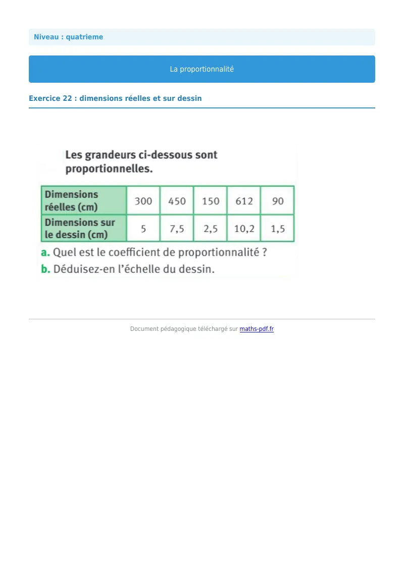 Proportionnalité : exercice n°22 de maths en 4ème corrigé en PDF