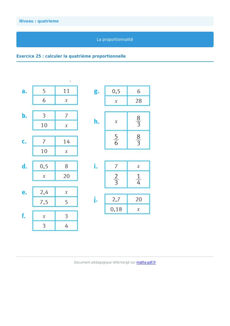 Proportionnalité : exercice n°25 de maths en 4ème corrigé en PDF