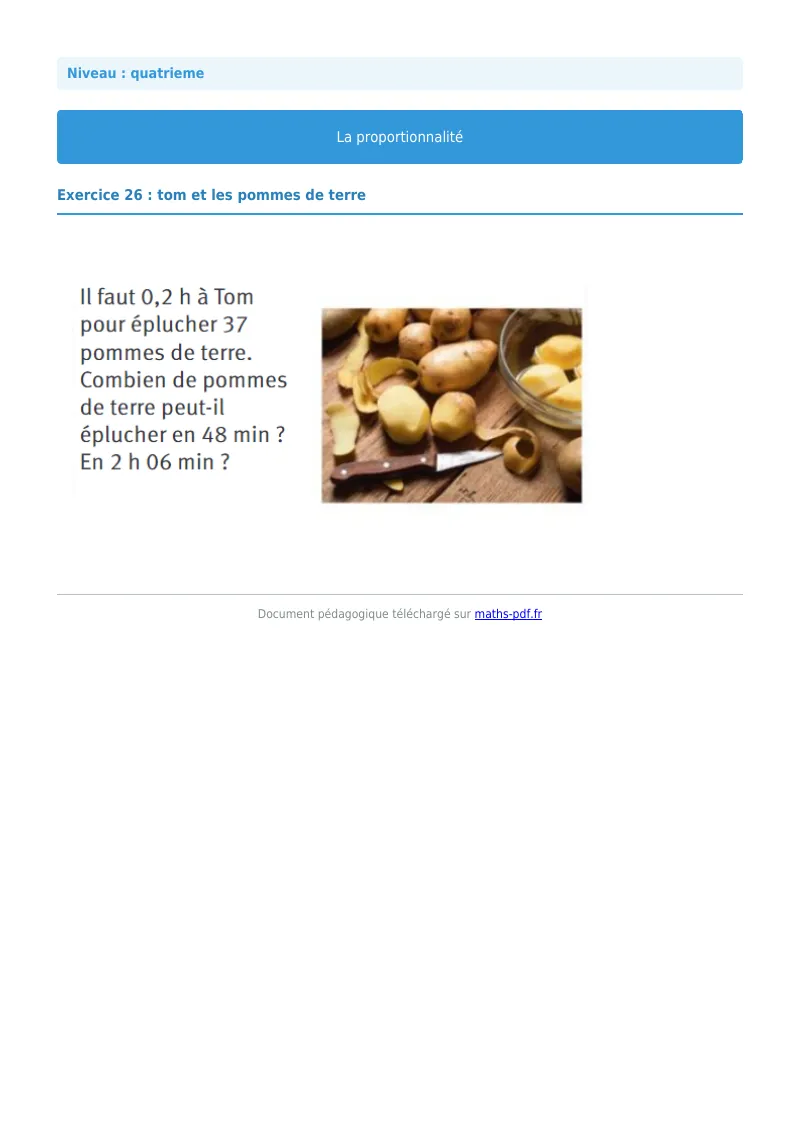 Proportionnalité : exercice n°26 de maths en 4ème corrigé en PDF