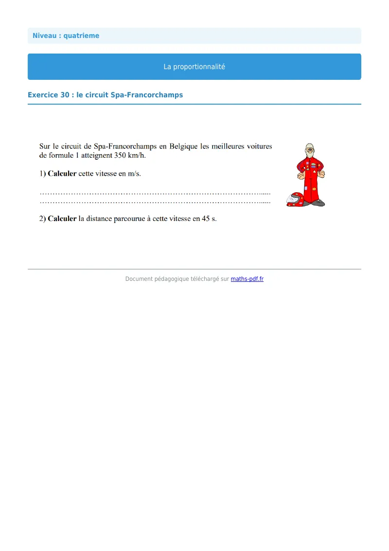 Proportionnalité : exercice n°30 de maths en 4ème corrigé en PDF