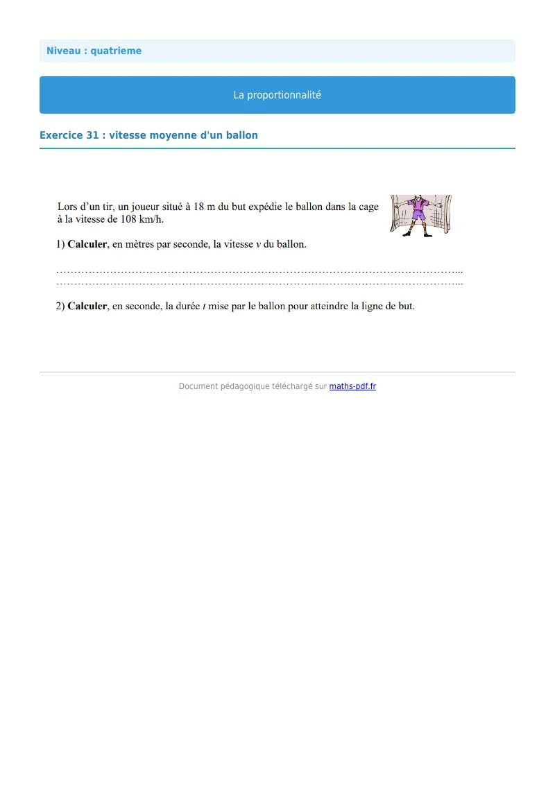 Proportionnalité : exercice n°31 de maths en 4ème corrigé en PDF
