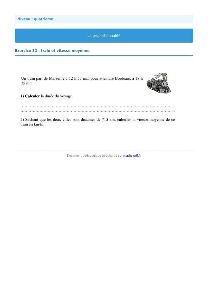 Proportionnalité : exercice n°32 de maths en 4ème corrigé en PDF