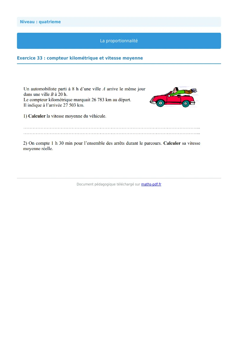 Proportionnalité : exercice n°33 de maths en 4ème corrigé en PDF
