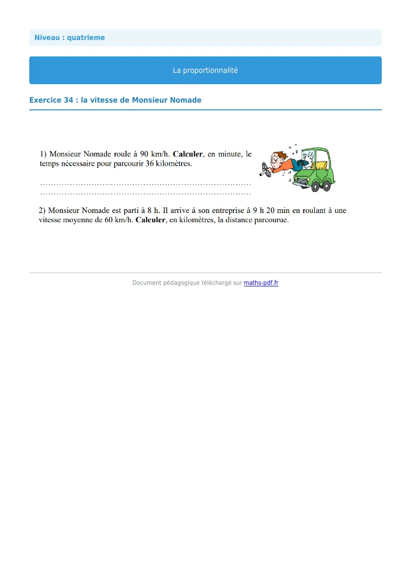 Proportionnalité : exercice n°34 de maths en 4ème corrigé en PDF