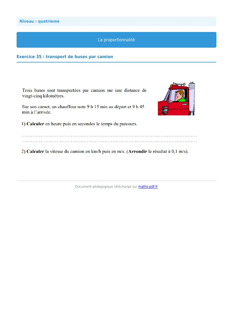 Proportionnalité : exercice n°35 de maths en 4ème corrigé en PDF