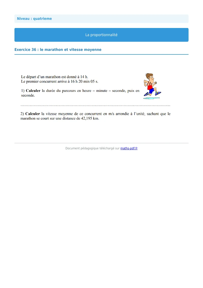 Proportionnalité : exercice n°36 de maths en 4ème corrigé en PDF