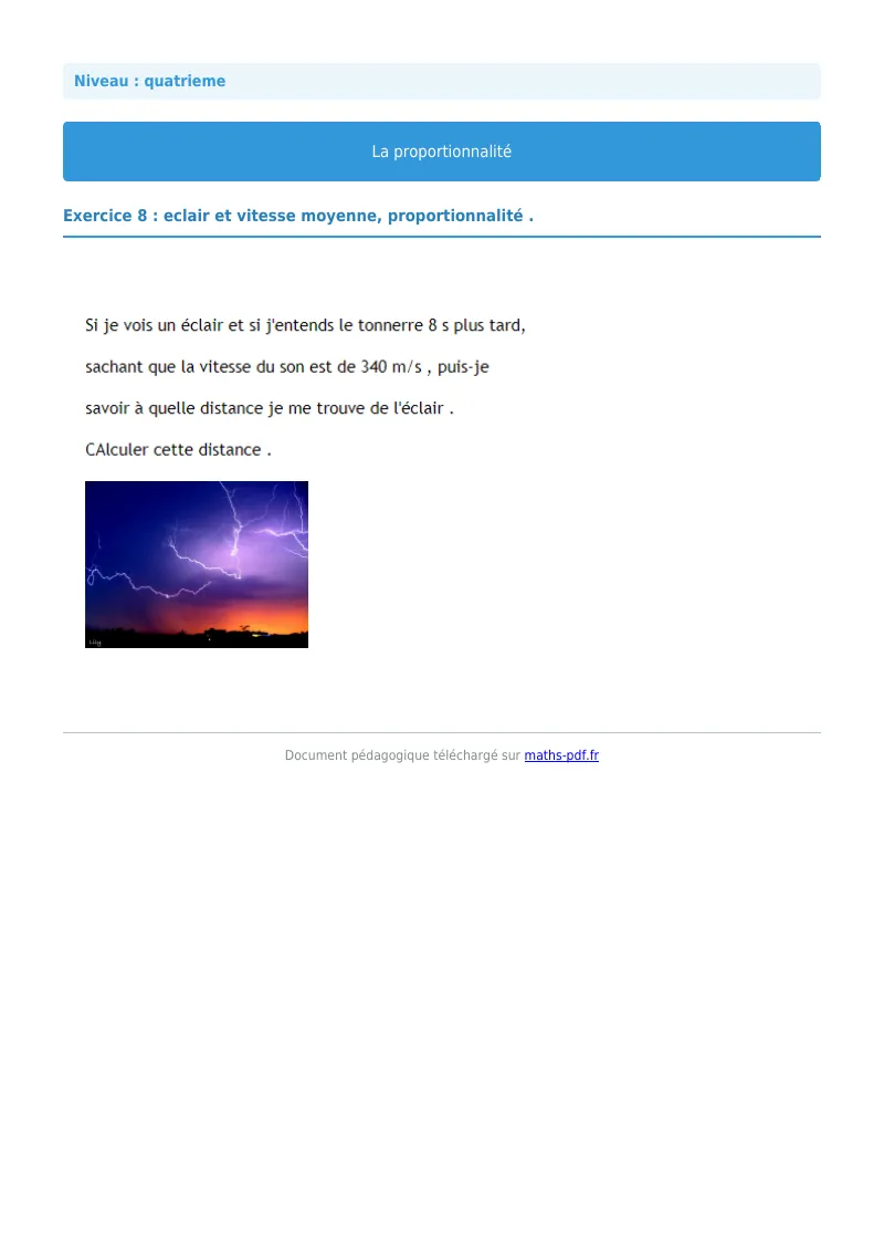 Proportionnalité : exercice n°8 de maths en 4ème corrigé en PDF