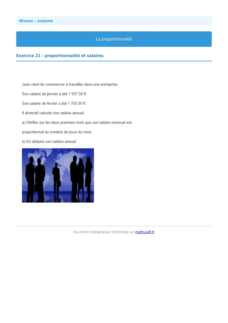 Proportionnalité : exercice n°21 de maths en 6ème corrigé en PDF