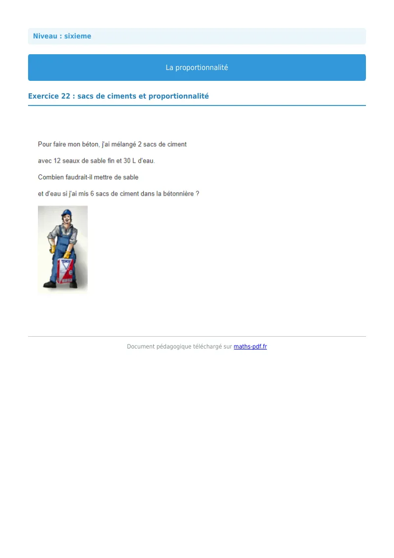 Proportionnalité : exercice n°22 de maths en 6ème corrigé en PDF