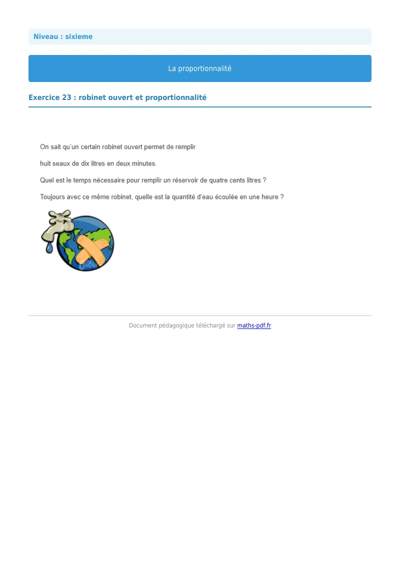 Proportionnalité : exercice n°23 de maths en 6ème corrigé en PDF