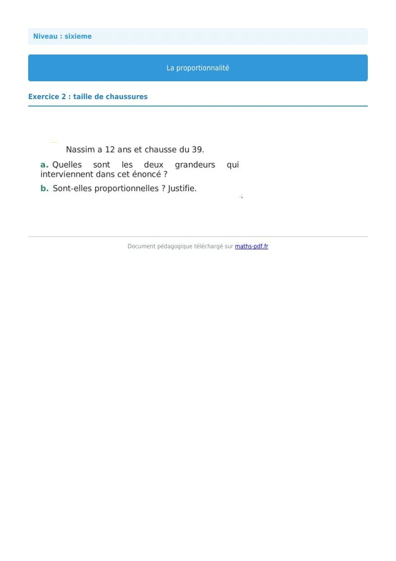Proportionnalité : exercice n°2 de maths en 6ème corrigé en PDF