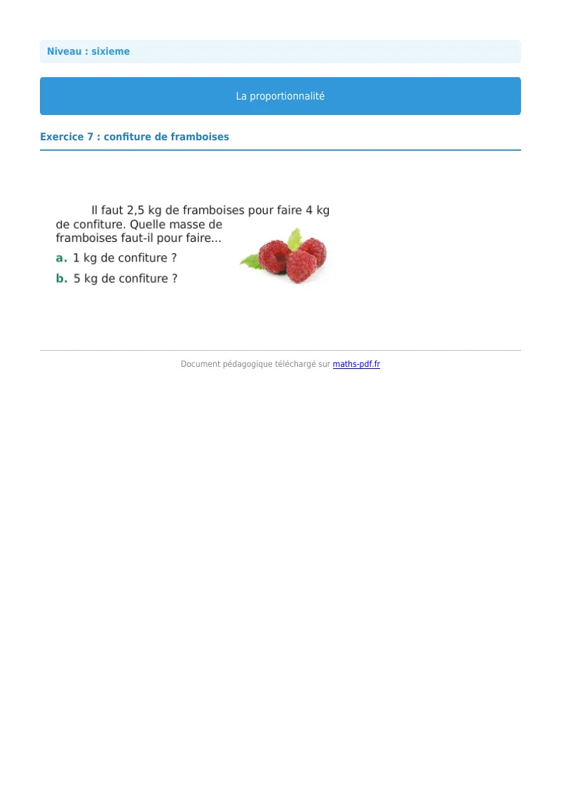 Proportionnalité : exercice n°7 de maths en 6ème corrigé en PDF