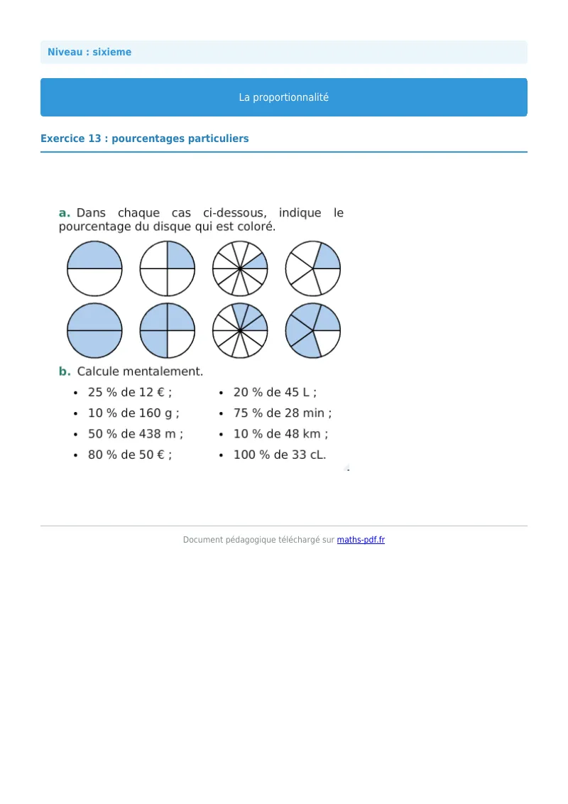 Proportionnalité : exercice n°13 de maths en 6ème corrigé en PDF