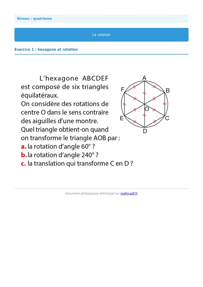Rotation : exercice n°1 de maths en 4ème corrigé en PDF