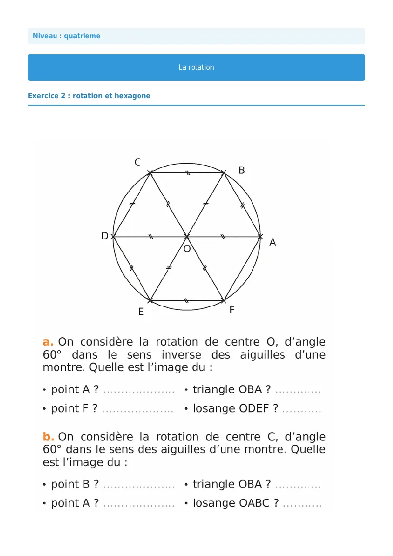 Rotation : exercice n°2 de maths en 4ème corrigé en PDF