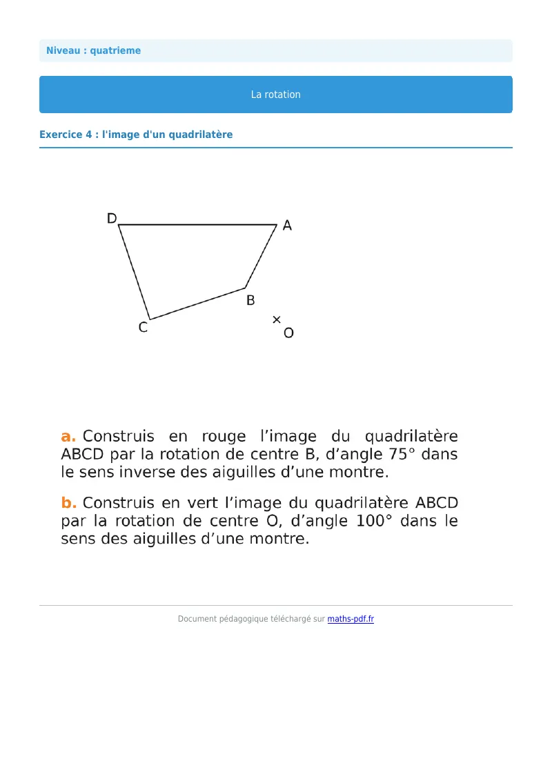 Rotation : exercice n°4 de maths en 4ème corrigé en PDF