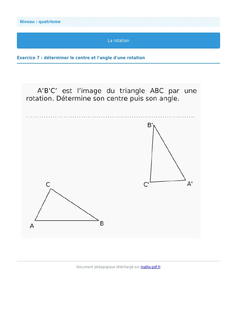 Rotation : exercice n°7 de maths en 4ème corrigé en PDF