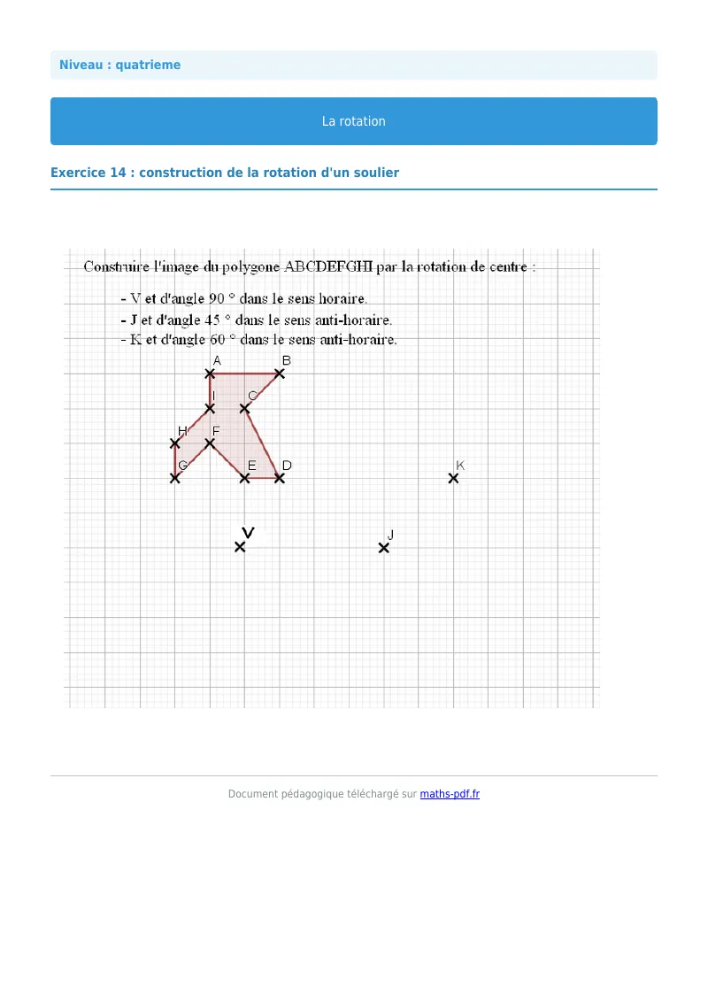 Rotation : exercice n°14 de maths en 4ème corrigé en PDF