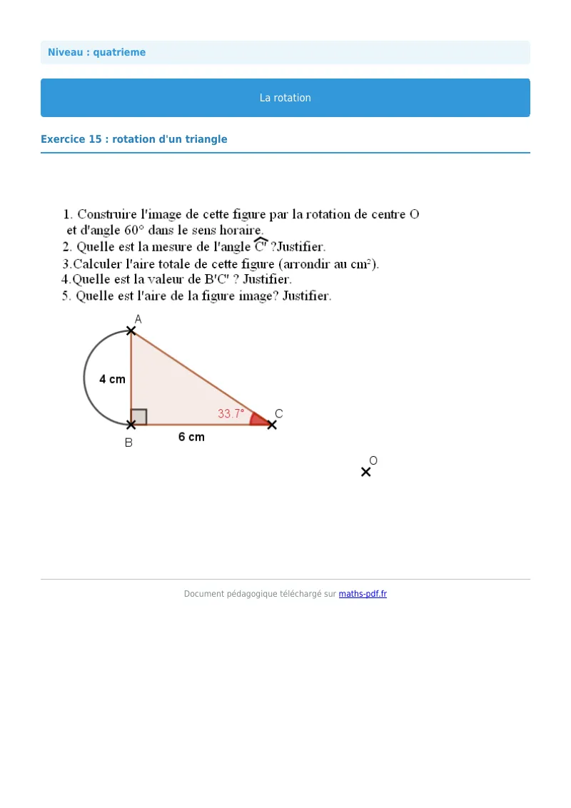 Rotation : exercice n°15 de maths en 4ème corrigé en PDF