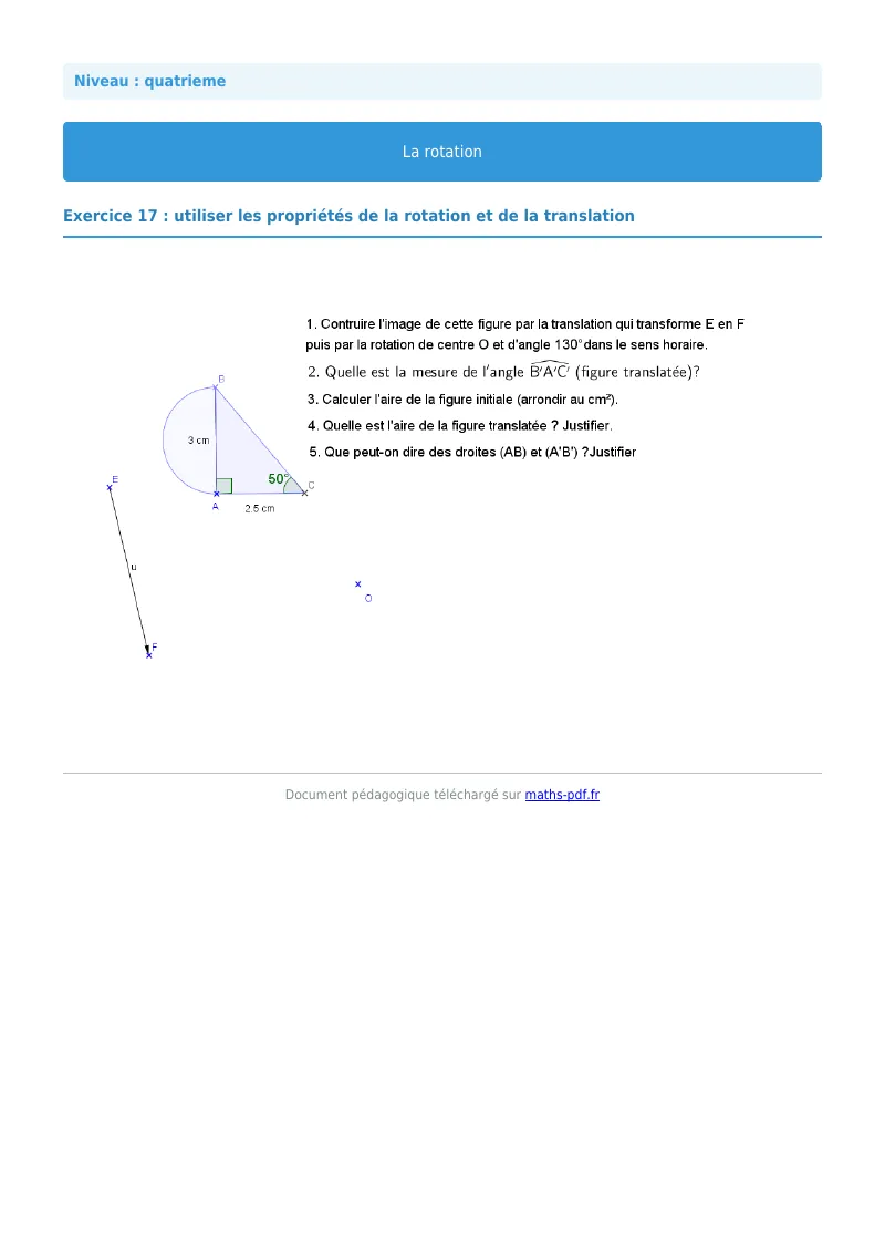 Rotation : exercice n°17 de maths en 4ème corrigé en PDF