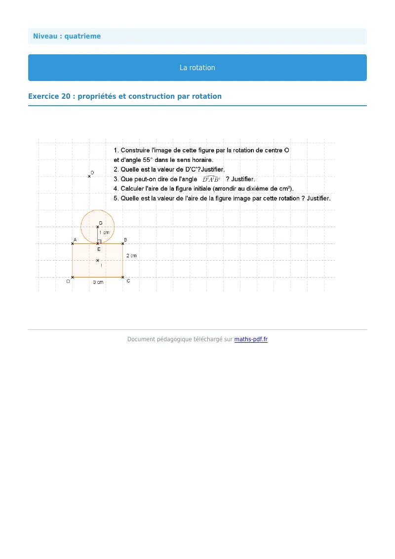 Rotation : exercice n°20 de maths en 4ème corrigé en PDF