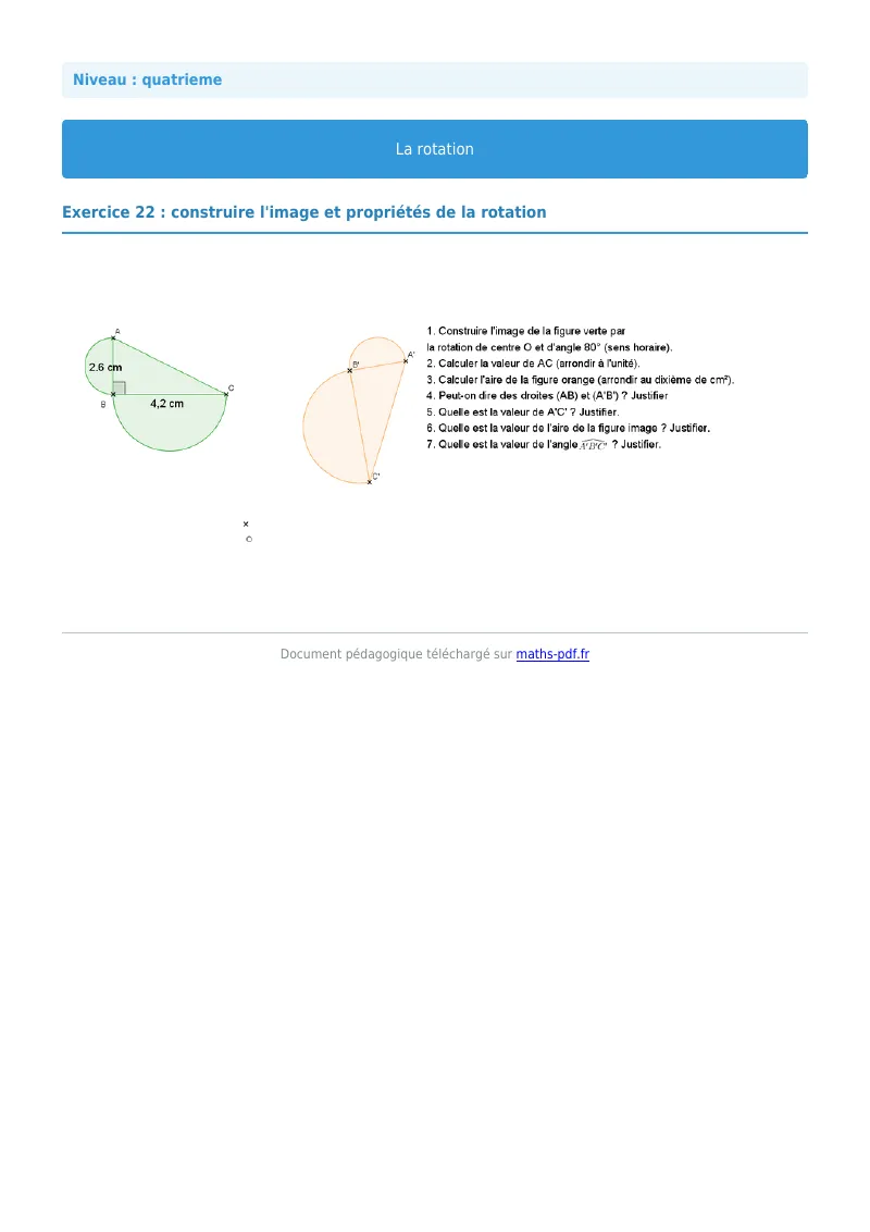 Rotation : exercice n°22 de maths en 4ème corrigé en PDF