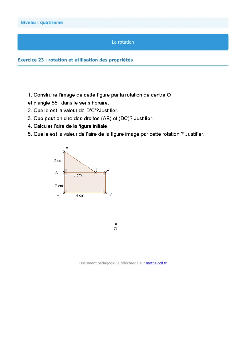 Rotation : exercice n°23 de maths en 4ème corrigé en PDF