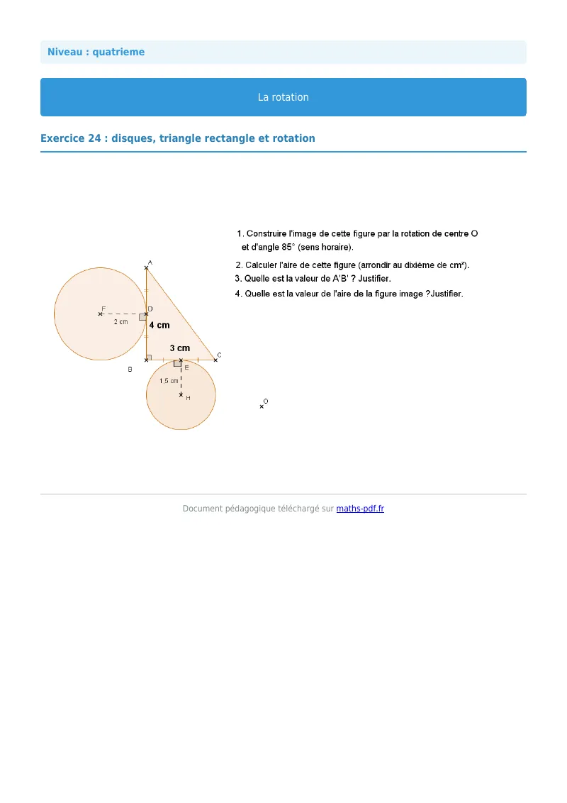 Rotation : exercice n°24 de maths en 4ème corrigé en PDF