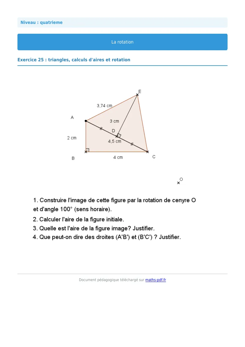 Rotation : exercice n°25 de maths en 4ème corrigé en PDF