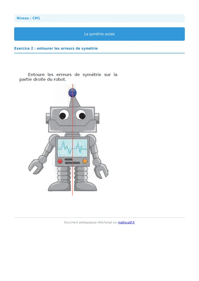 Symétrie axiale : exercice n°2 de maths en CM1 corrigé en PDF