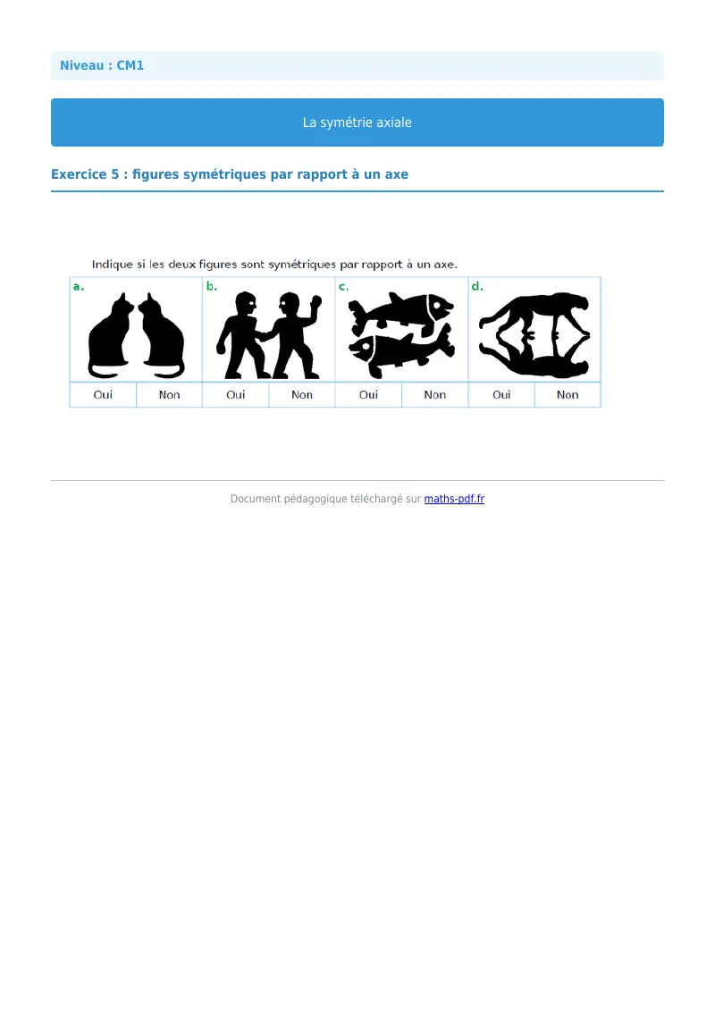 Symétrie axiale : exercice n°5 de maths en CM1 corrigé en PDF