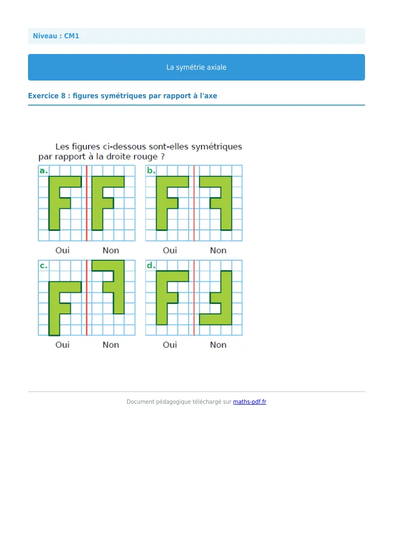 Symétrie axiale : exercice n°8 de maths en CM1 corrigé en PDF