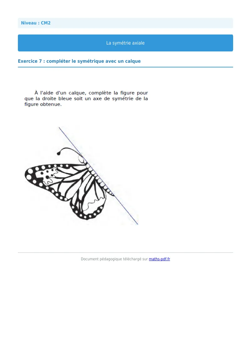 Symétrie axiale : exercice n°7 de maths en CM2 corrigé en PDF